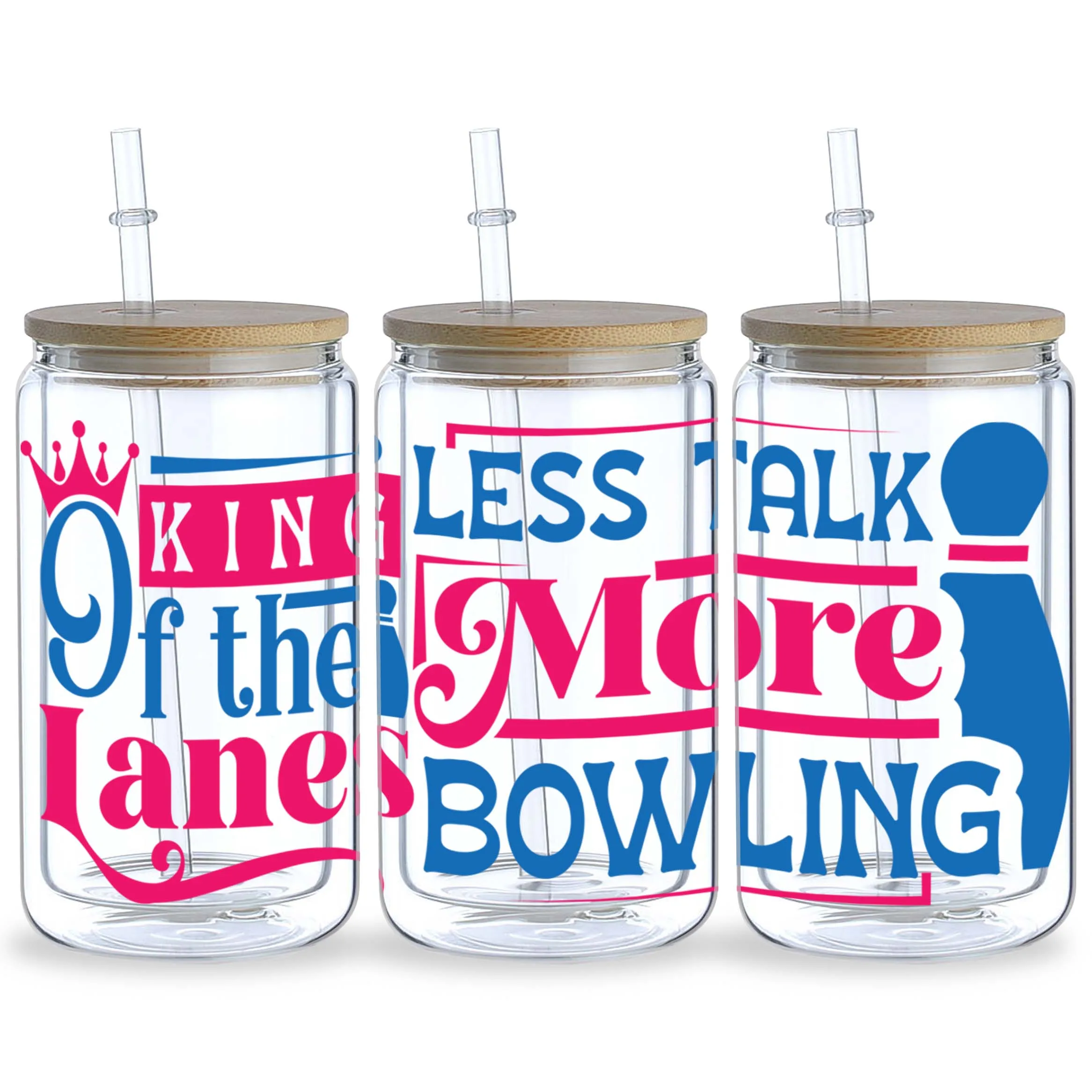Bowling UV DTF Cup Stickers 5 Sheet for 16 oz Glass Mugs