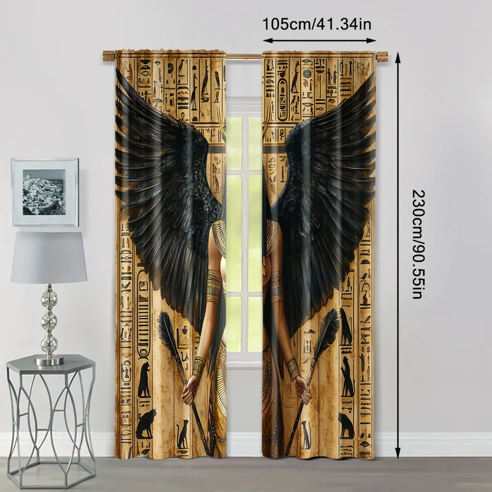 2pcs, Curtains&Window Treatment 2D print with the goddess Isis_ pharaohs and hieroglyphics Polyester (without rod) Festive Use 4