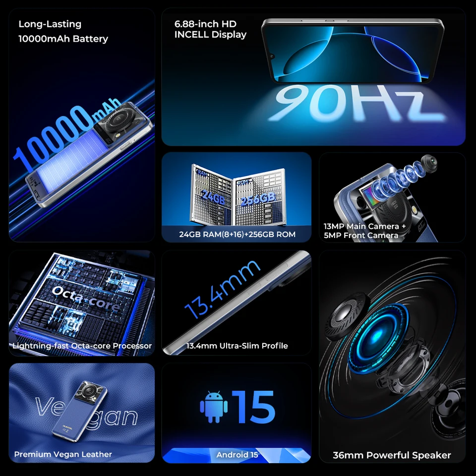 Oukitel C60 PRO smartphone 10000mAh Battery 24GB+256GB 6.88