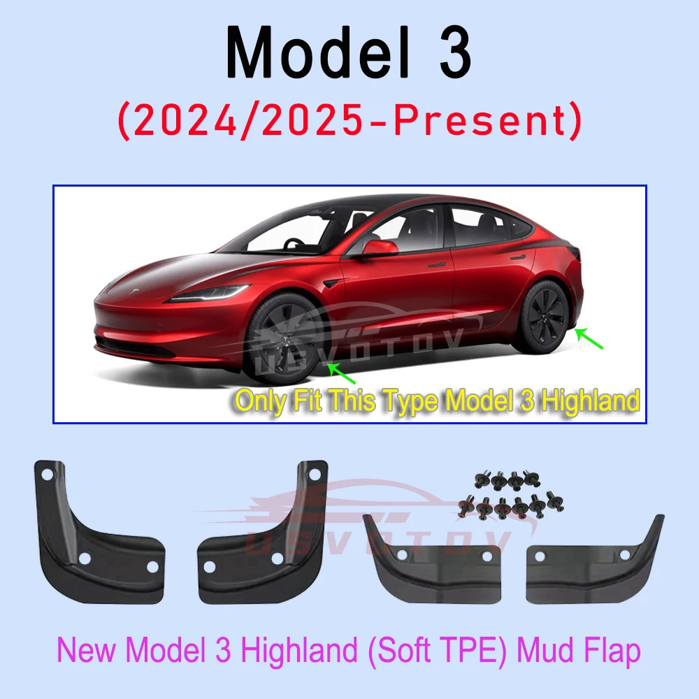 ל-Tesla Model 3 Y Juniper 2025 2024 מגני בוץ מגן בוץ קדמי אחורי חדש שדרוג TPE מגני בוץ מגן