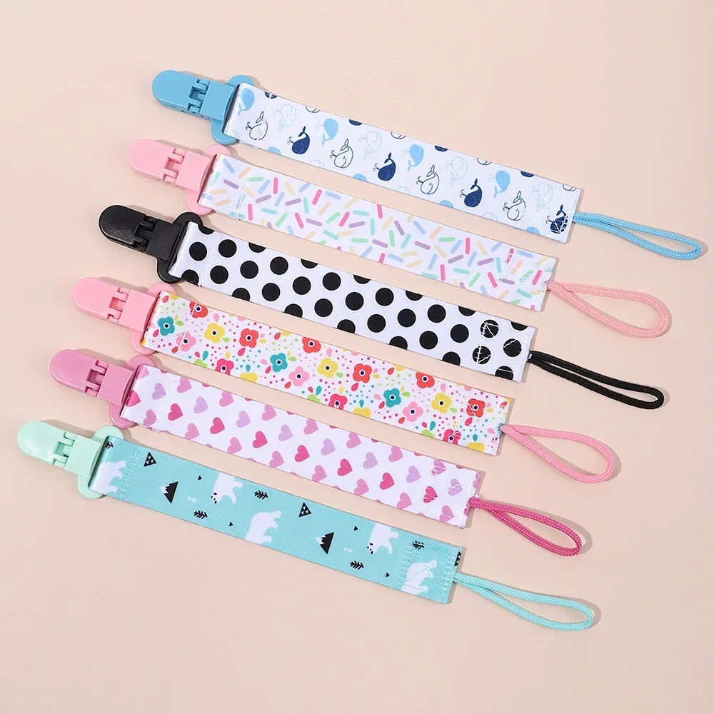 1pcs Fixed Button Baby Cartoon Pacifier Clips Chains Ribbon Soother Chains Anti-drop Buckle Strap For Pacifier Baby Feeding Gift pacifier chain