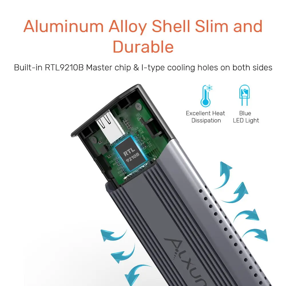 M2 NVMe SSD Enclosure 10Gbps SSD Case Portable Box USB C Gen2 Tool Free External Adapter With Metal Heat Sink Pad For PC