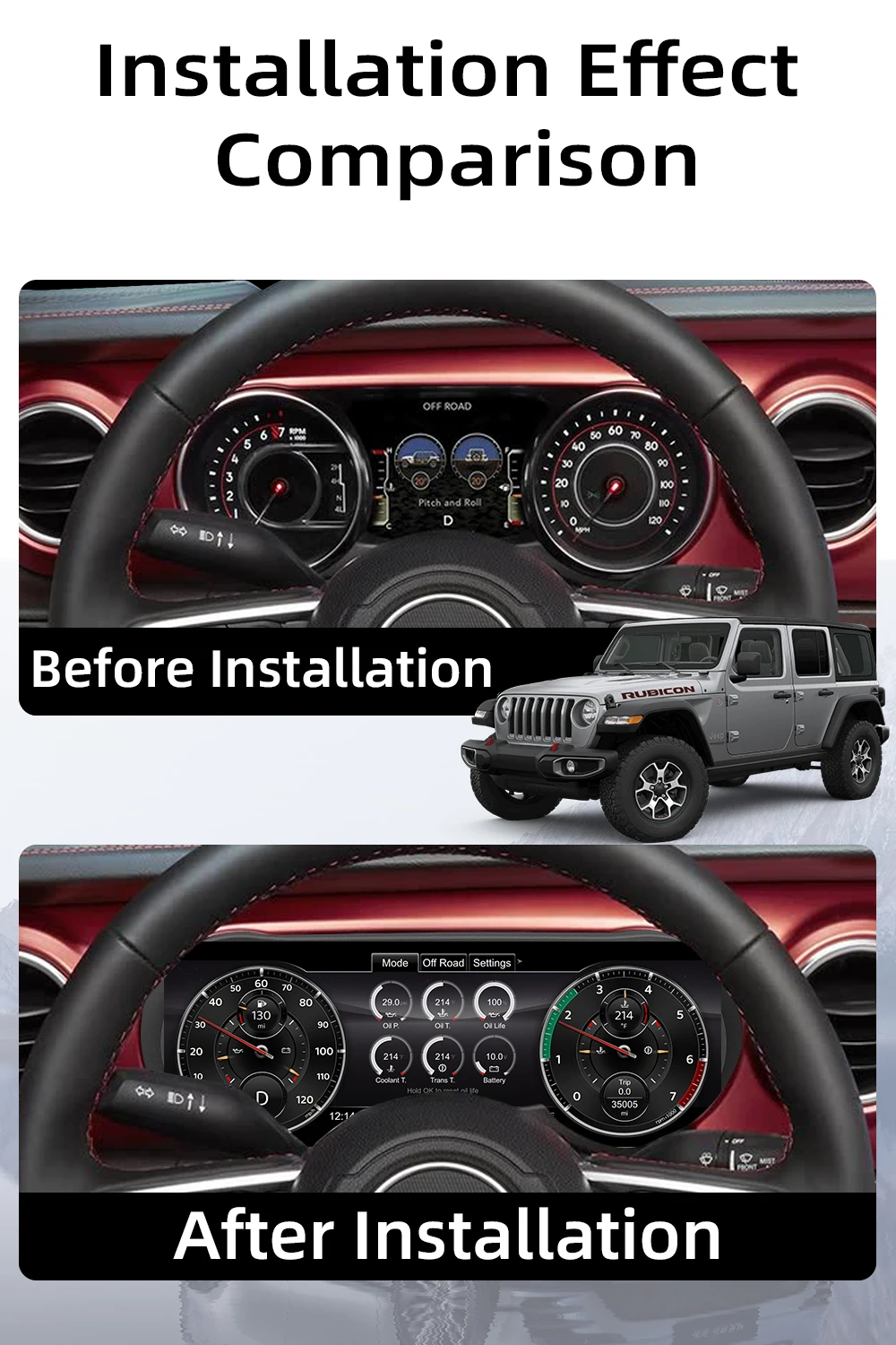 12.3”Digital Dashboard Upgrade Kit for Wrangler JL 2018-2023 Speedometer LCD das
