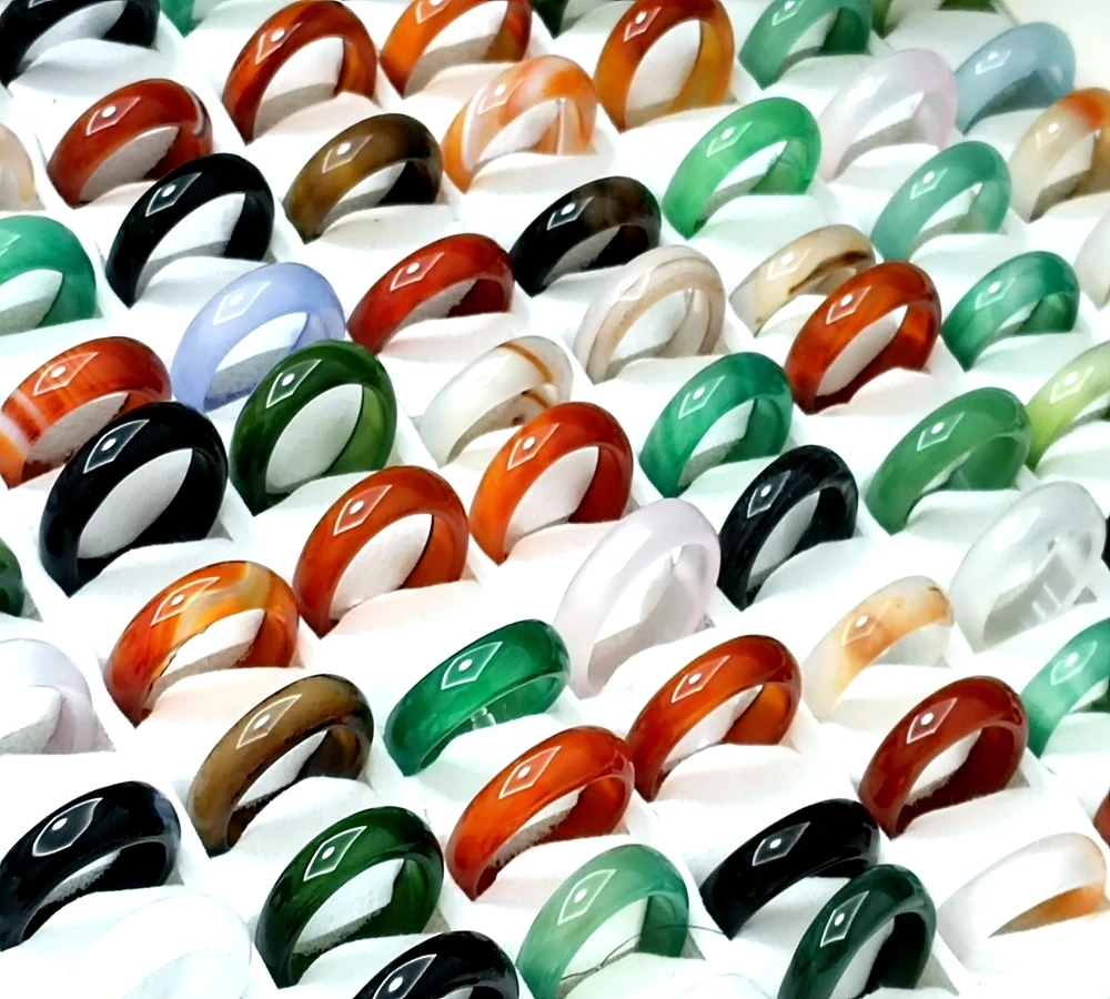 20/50/100Pcs Wholesale Agate Stone 6mm Wide Man Women Fashion Jewelry Rings 6