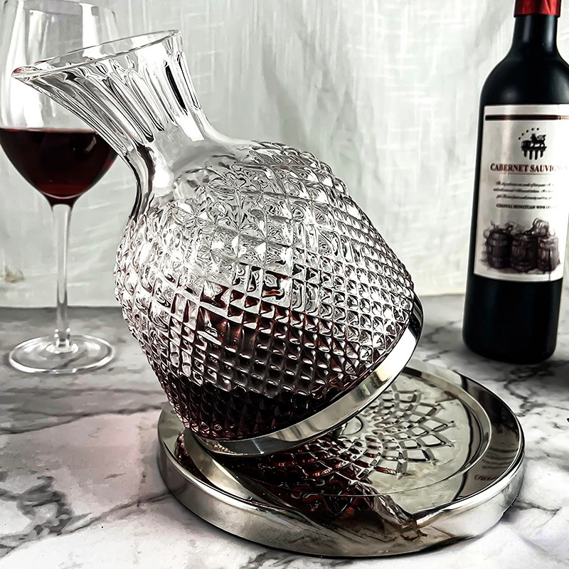 Rotary Gyro Tumbler Decanter with Lid Relief Carving Glass Separator  Lead-free Crystal Glass Wine Bottle