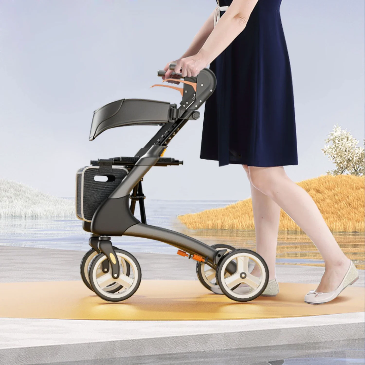 Smart Shopping Carts for The Elderly Outdoors Travel Lightweight Folding Portable Rollator Walking Aids for The Seniors