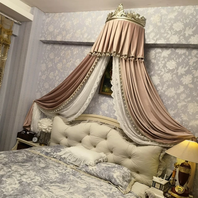 Lüks fransız tarzı prenses yatak perde ile taç yatak gölgelik yatak odası  ev dekor iplik dantel