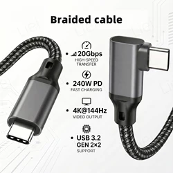 High - Speed 240W USB - C Monitor Cable with 90 - Degree Design - 1m(3.28ft) (Braided cable)