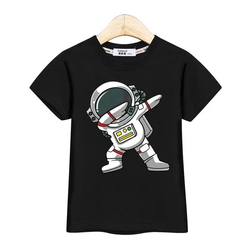 

5 Y-14Y Youth Astronaut Cartoon Pattern Children's Clothing Top 2024 Summer New Comfortable Casual Little Boy Little Girl Short