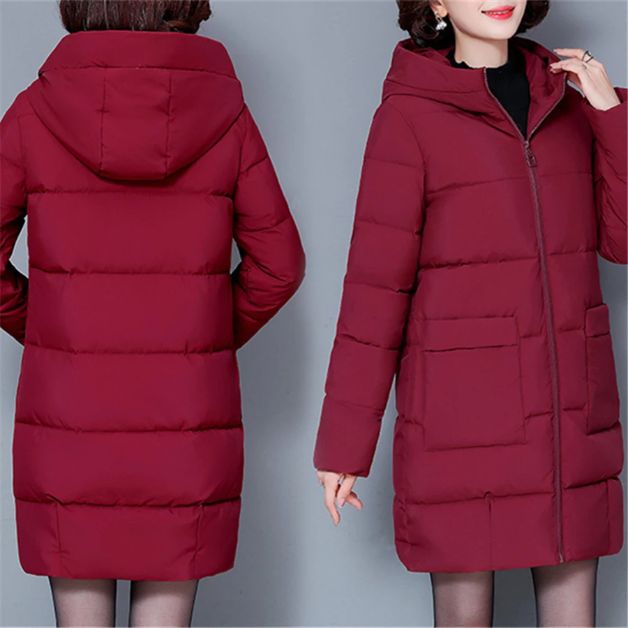 Parka mujer invierno acolchada con capucha abrigo largo cálido_voghion.com
