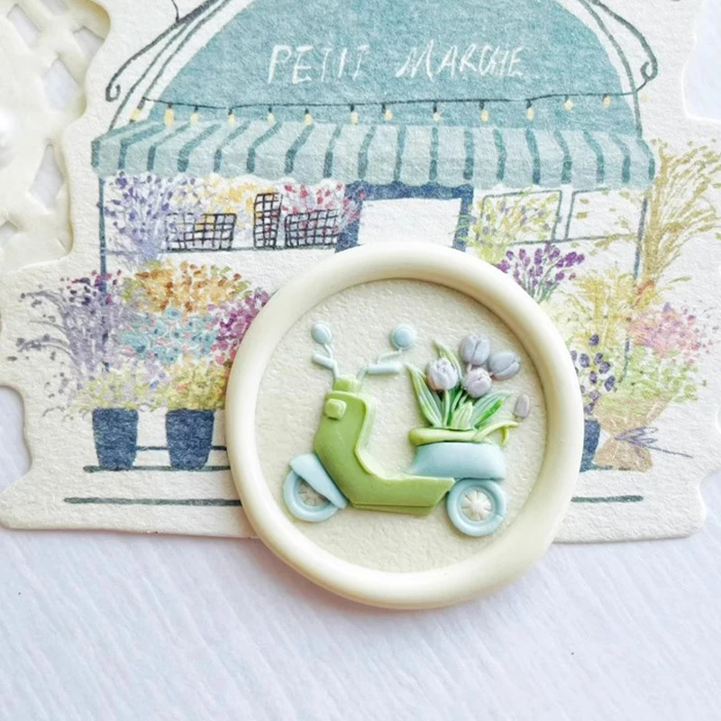 Cute Electromobile Wax Seal Stamp Copper Head 3D Frosted Relief Envelope Invitation Scrapbook Craft Gift Embossed Sealing Stamp