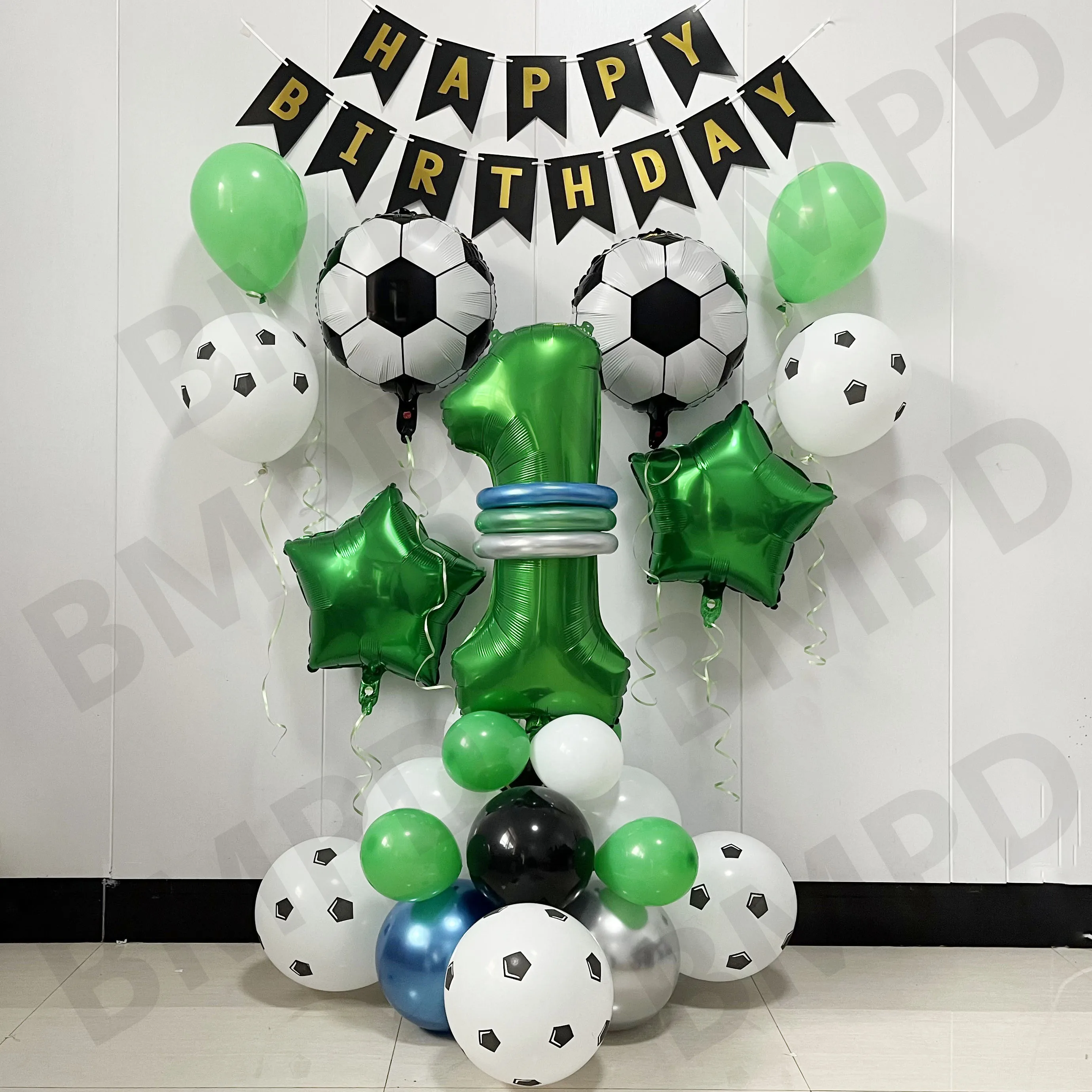 1SetFootballSoccerBalloonsBirthdayPartyDecorationsGreenSilver