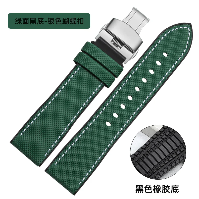 thumbnail image 1 of Correa de reloj de silicona suave para hombre, correa de reloj de nailon y caucho fluorado de 20, 22, 23 y 24 mm para Tudor, Breitling, Citizen, Tissot, 1 of 5