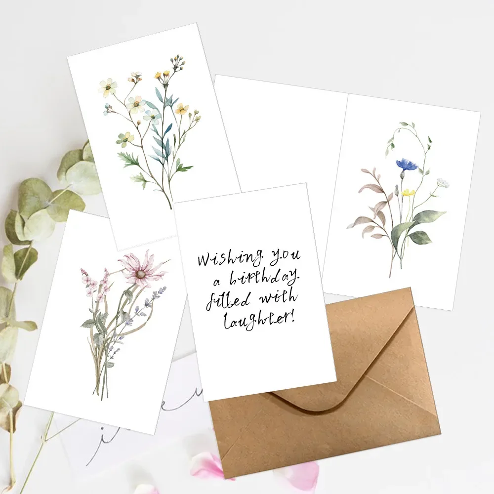 10PCS/Set Artistic Watercolor Floral Greeting Cards Set with Envelopes, Invitations for Wedding Birthday Party All Occasions