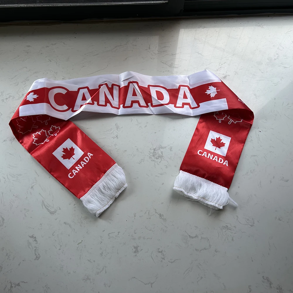 Canada Scarf 14x135cm Double-sided Printed Canada Flag Satin Canadian Scarf Suitable for 2026 world cup Sports Events - Image 2
