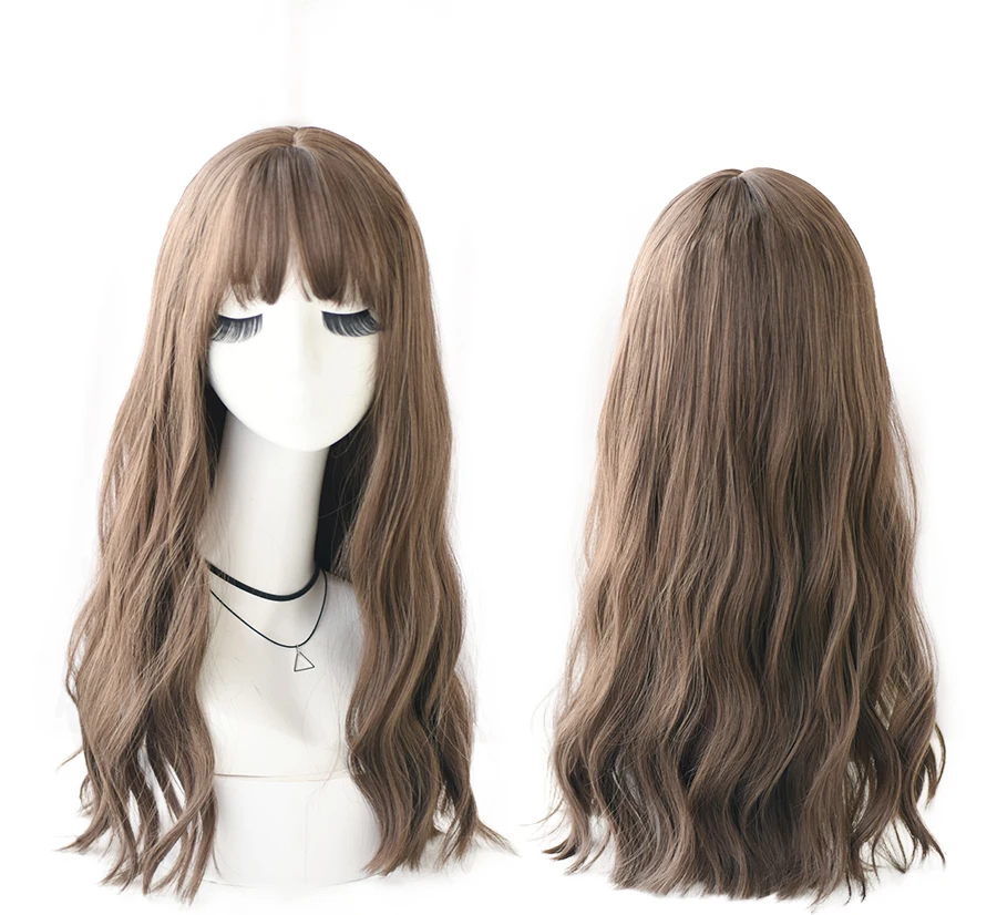 7JHH WIGS Blue Deep Wave Wig With Bangs For Women Long Omber Brown Hair Layered Heat Resistant Cosplay Party Synthetic Wig 7JHH WIGS Blue Deep Wave Wig With Bangs For Women Long Omber Brown Hair Layered Heat Resistant Cosplay Party Synthetic Wig