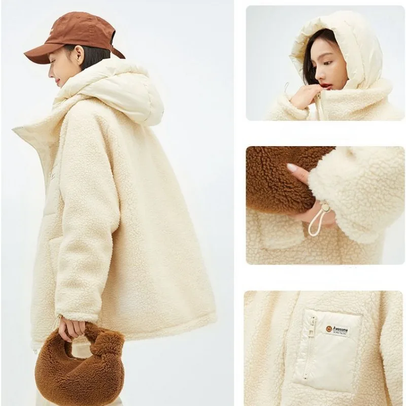 Women White Duck Down Jacket Winter Coat Female Checkerboard Temperament Warm Parkas Thick Short Outwear Fashion Hooded Overcoat