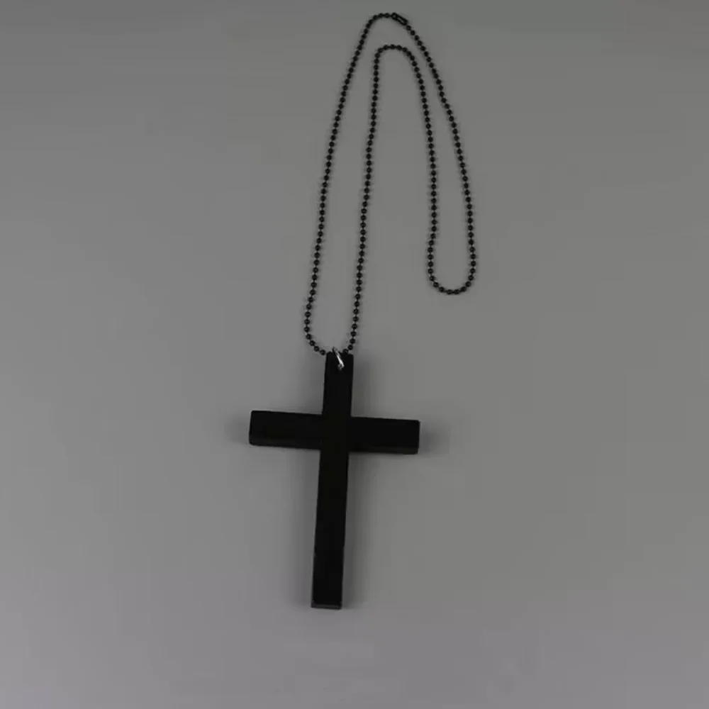Punk Gothic Black Cross Pendant Necklace - Trendy Y2K Hip Hop Sweater Chain Gift