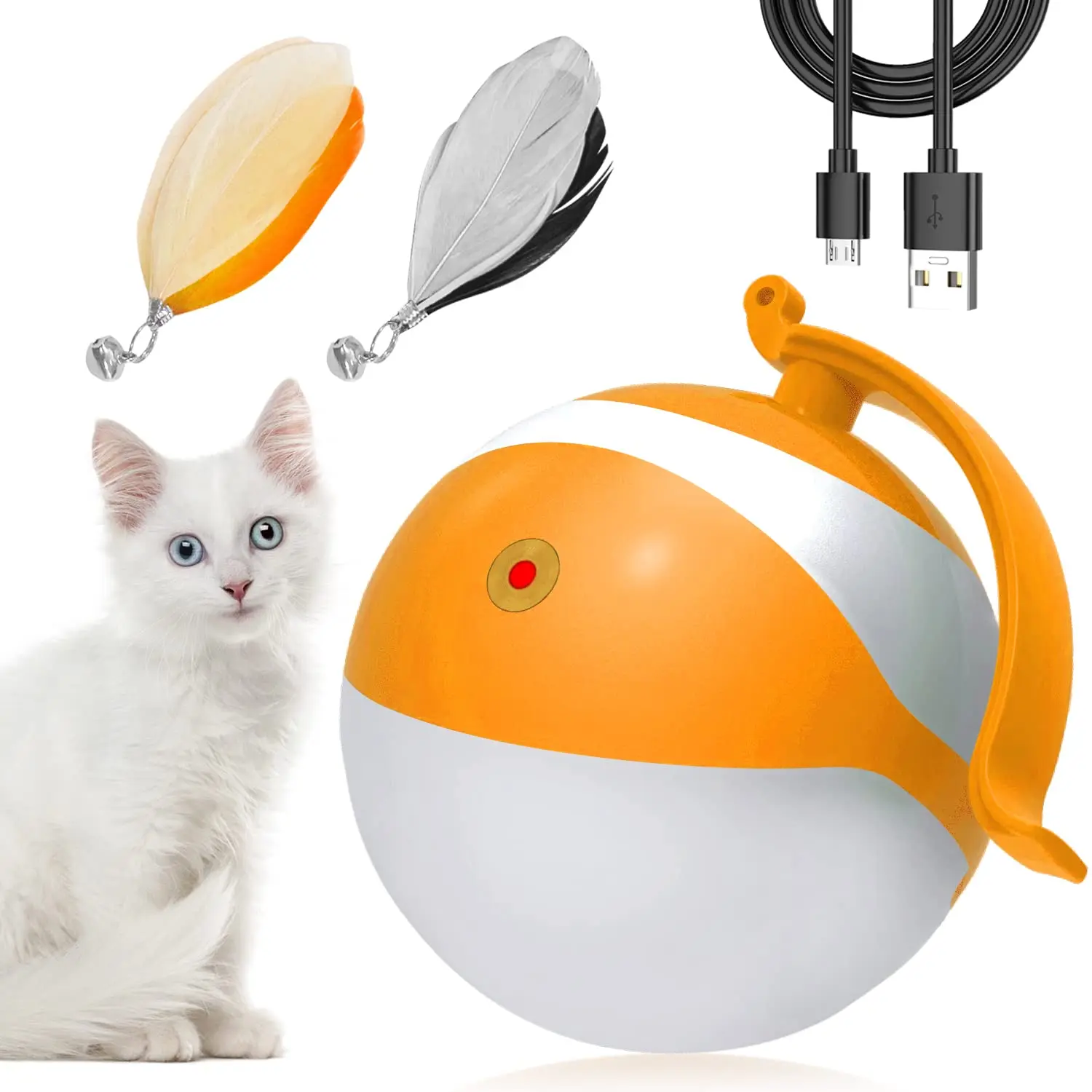 

Automatic Moving Ball Bundle Feather Kitten Interactive , Smart Electric Teaser Toys USB Rechargeable Hunting Exercise Toys