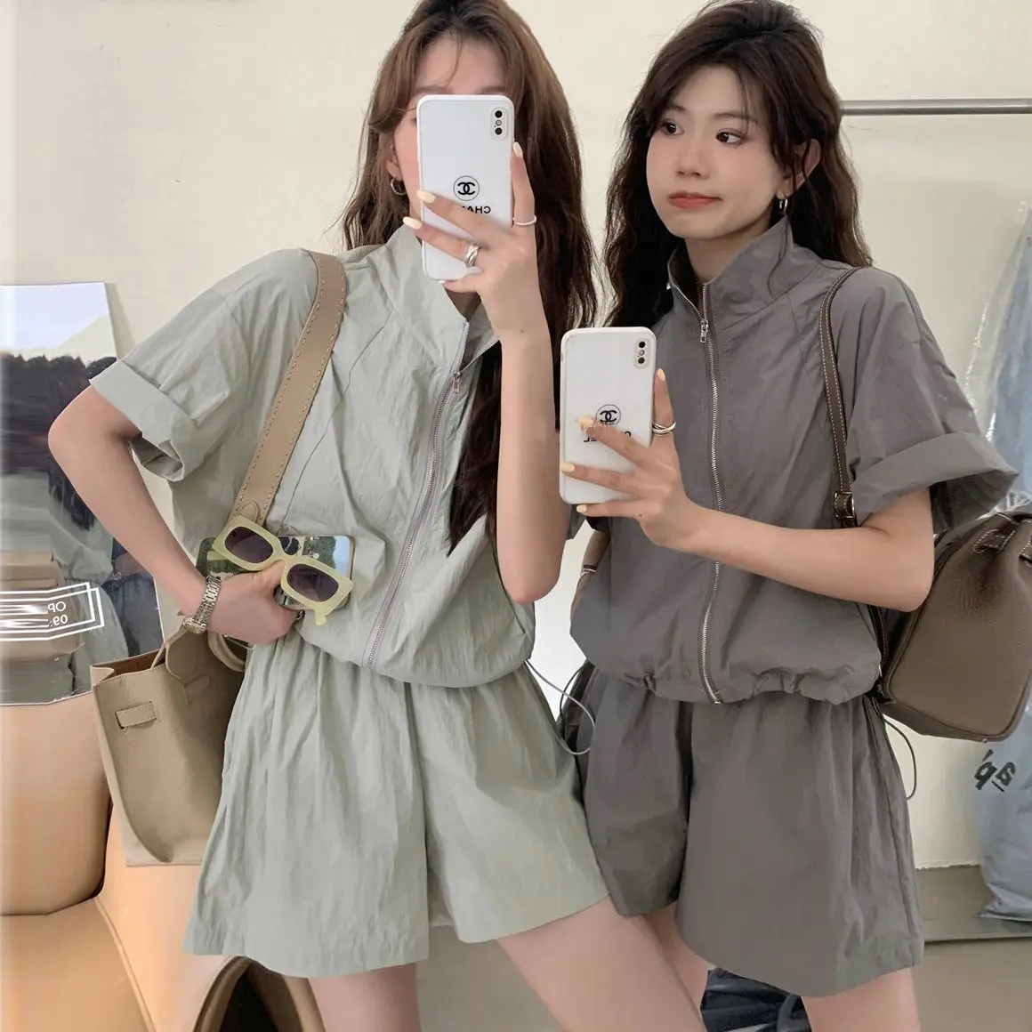 Summer New Chinese Leisure Sports Set Women's 2024 Loose Pink Sunscreen Clothes Light and Thin Shorts Two Piece Set for Woman