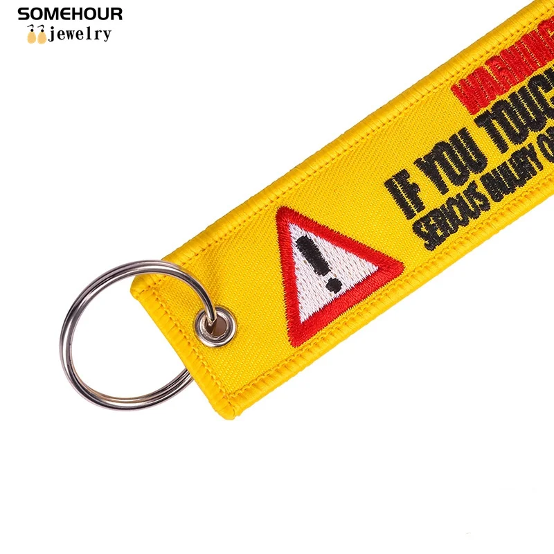 SOMEHOUR Danger Machine Keychain Jewelry Embroidered Skull Both Sides Key Rings For Bicycle Motorcycle Car Bag Women Men Gifts