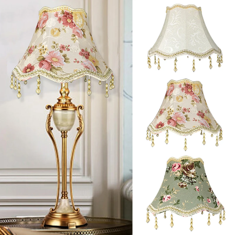 European Style Table Lamp Shade Fabric Fringe Beads Lace Wall Lampcover lamp shade