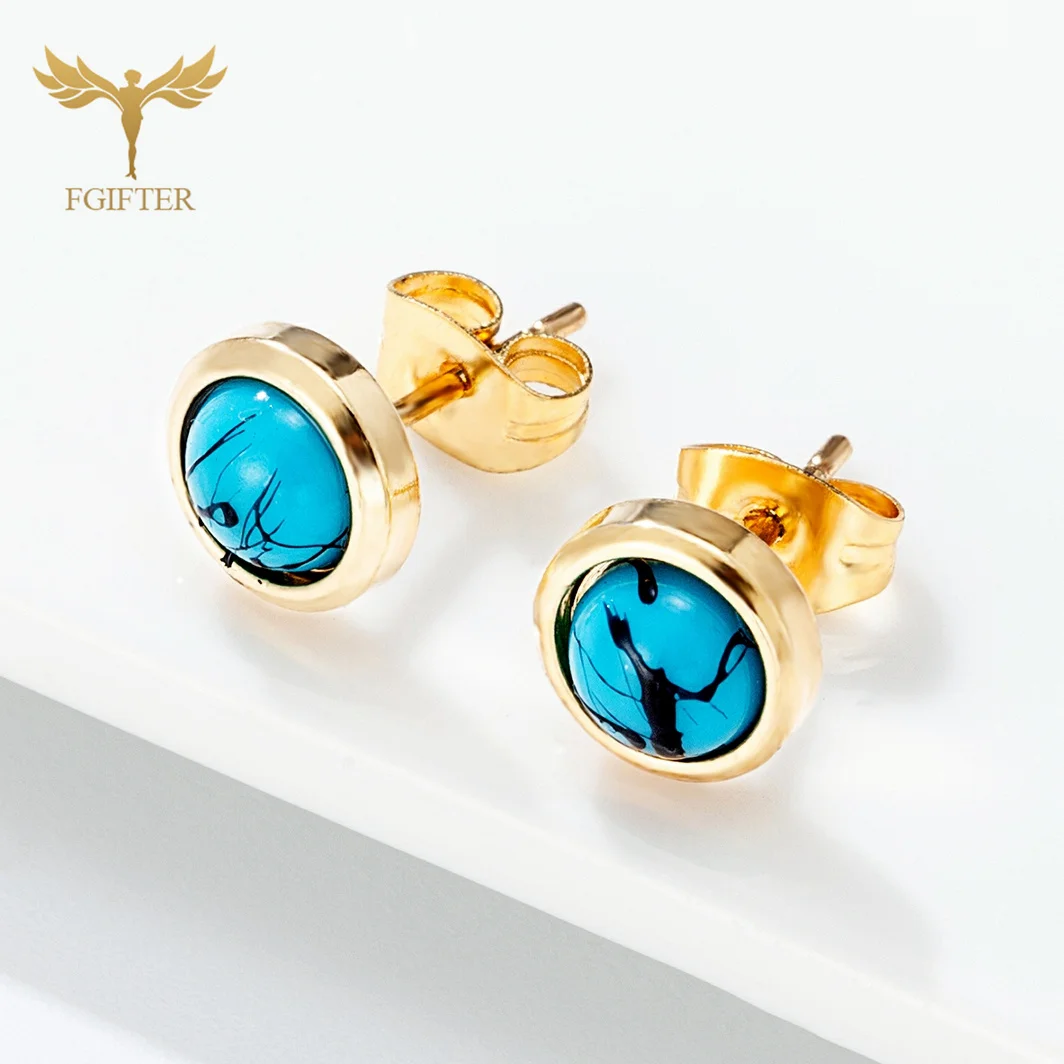 12 Pair Turquoise Earrings For Women Men Gold Color Stainless