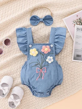 Baby Denim Flower Romper Set 1