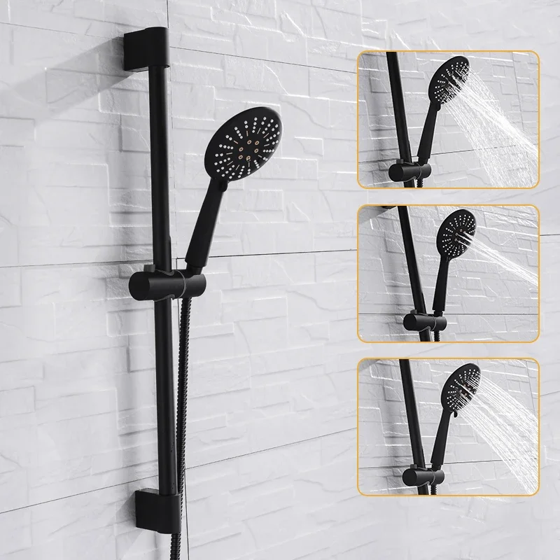 Shower Head 3 Function ABS Hand Held Shower Head High Pressure Rain Sprayer Set Wall Mount Slide Bar with Hook and Bracket