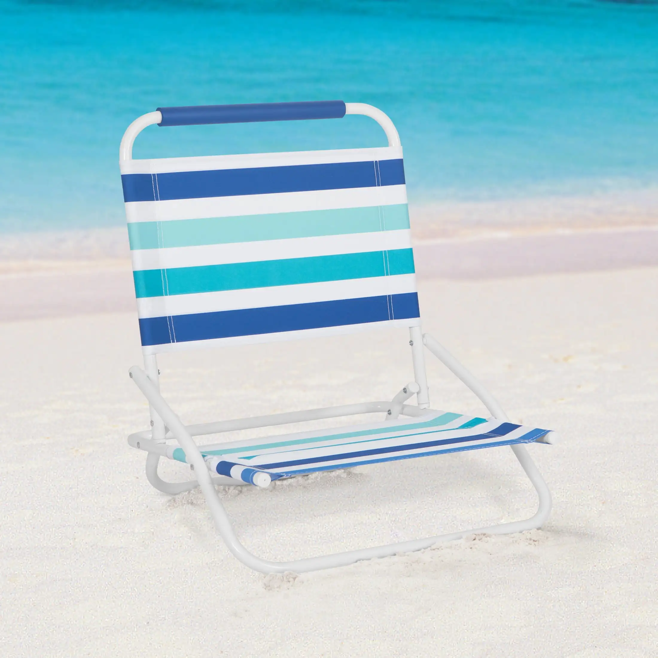 

Mainstays Folding Beach Sand Chair, Blue & Teal Stripe