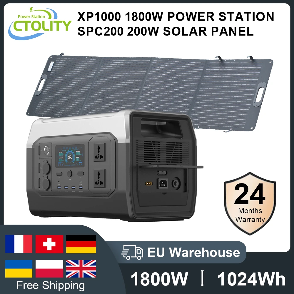 1800W/1024Wh LiFePo4 Portable Solar Power Station Camping Outdoor Generators 110 220V Battery Backup Mobile 200W ETFE Solar Pane 1