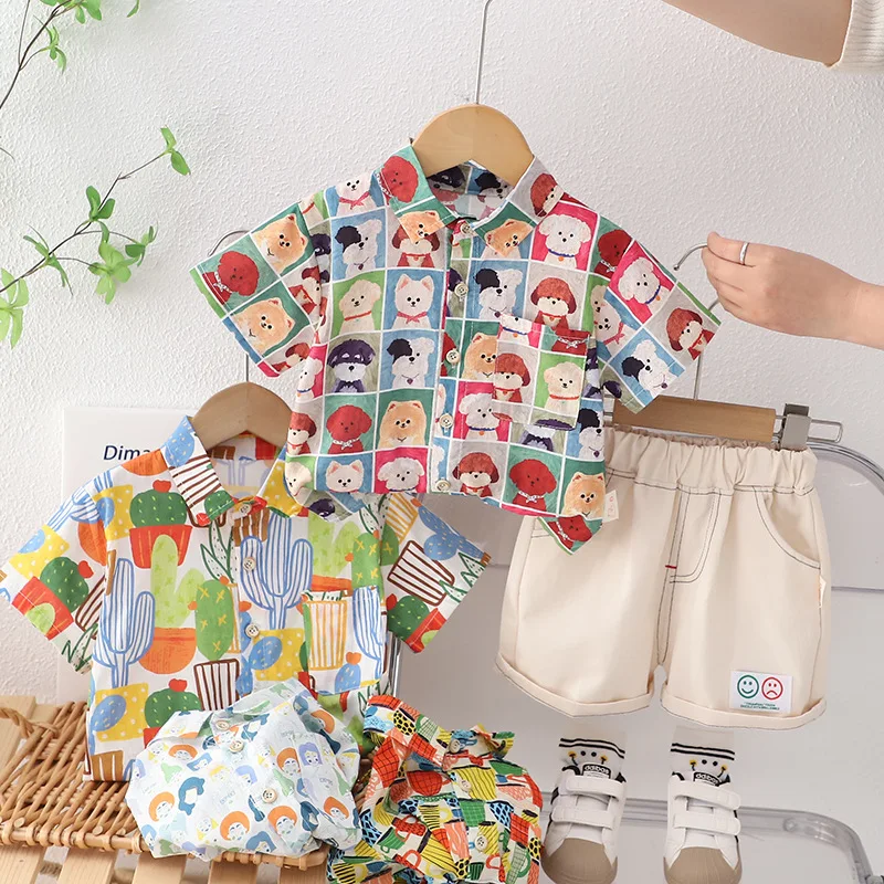 

Boys' Summer Cartoon Set New Children's Fashionable Blouse Shirt Short Sleeve Summer Clothing Baby Two Piece Set