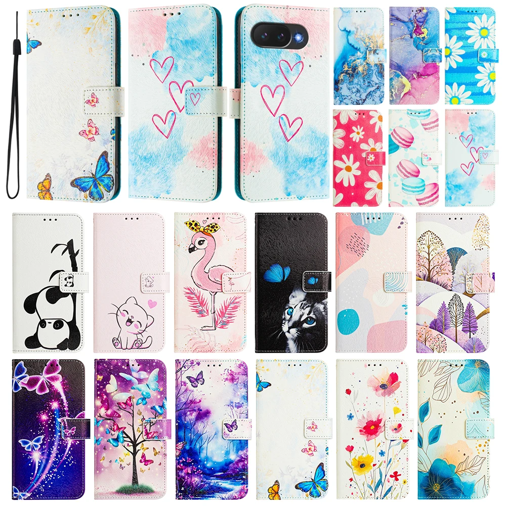 Luxury Coloured Drawing Wallet Phone Case - Shockproof Stand with Card Slot and Flip Cover