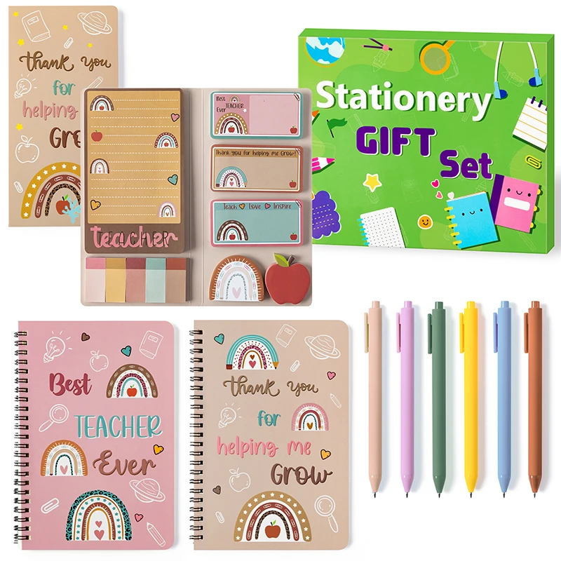 교사 스티커 노트 A5 노트북 펜 문구 세트, 셀프 스틱 노트 패드, 학교 사무실 용품, 상자 포함 감사 선물 