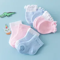 Cotton Baby Socks 4 Pairs Newborn Gloves Socks Set Spring Anti Scratch Bite Gloves Photography Props Infant Boys Girls Accessori 1