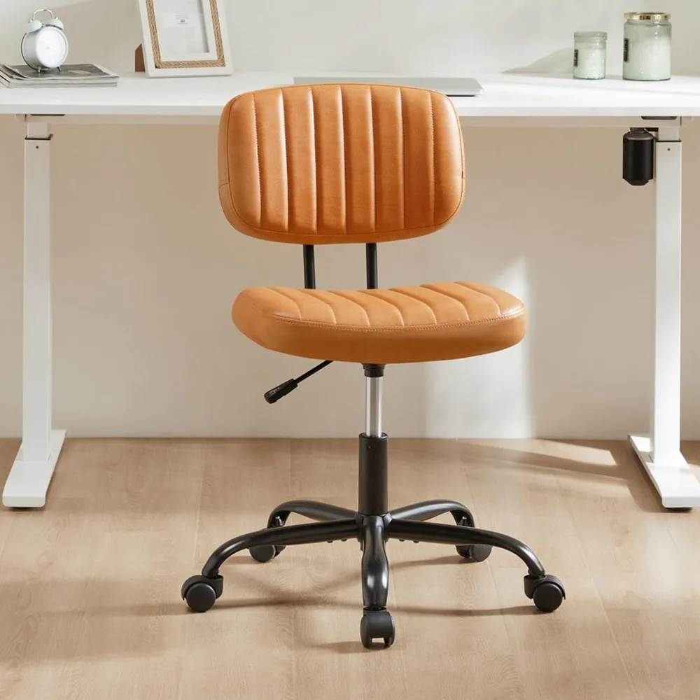 

Small Office Chair, Armless Comfortable Computer Chair, PU Leather Low Backrest Adjustable Height 360° Rolling Swivel Work Chair