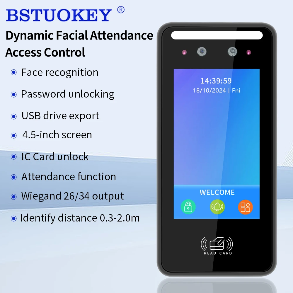 4.5inch Dmamic Face Recognition Attendance Terminal SB Time Attendance Door Access Control System RFID Card