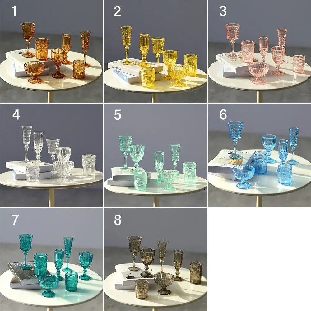 7PCS 1/6 Scale Miniature Wine Glass Multicolor Dollhouse Water Cup Creative Doll Kitchenware for Dollhouse