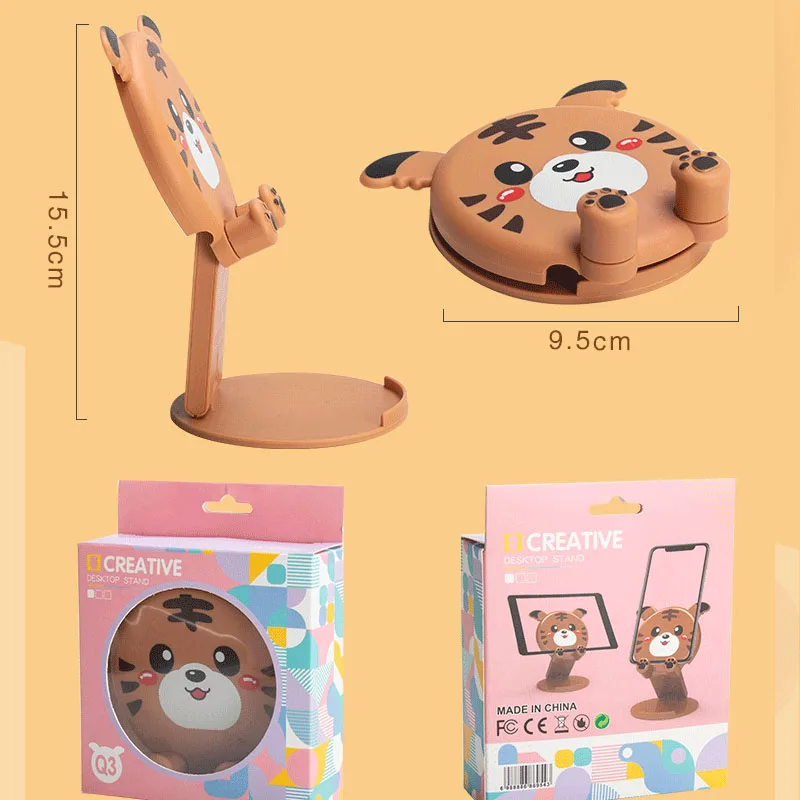 Universal Cute Desktop Stand For Mobile Phone Watch TV Live Foldable Holder For Cellphone Tablet Portable Tiger Animal Bracket mobile phone stands for vehicle