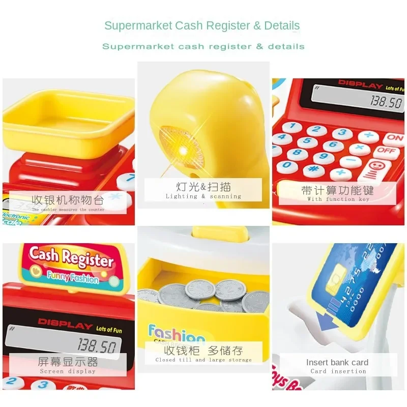 Simulation Cartoon Supermarket Cash Register Toy Home Appliance Series Children Play Home Electric Lighting Sound Register supermarket cashier toys cash register playset