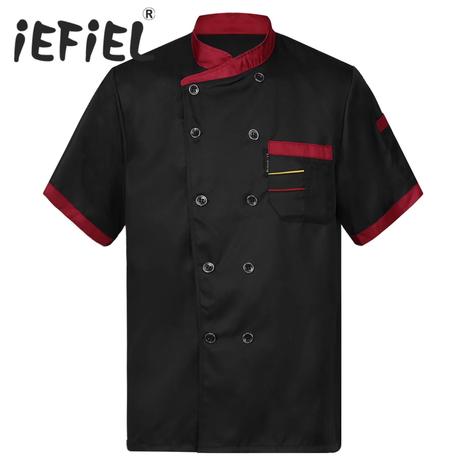 

Мужская рубашка шеф-повара, рабочая куртка с коротким рукавом, пальто для кухни, ресторана, отеля, для взрослых, унисекс, контрастные цвета, униформа для приготовления пищи