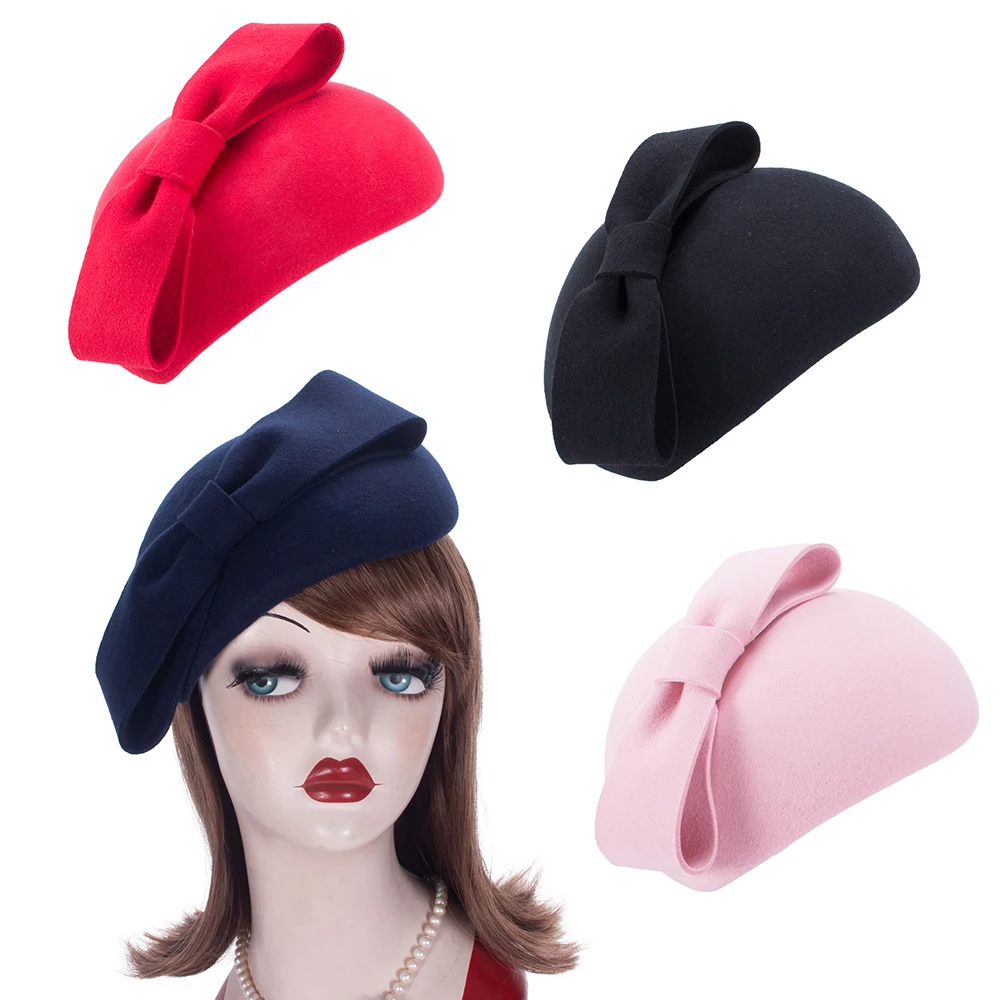 

Lawliet Teardrop Womens 1940s Vintage Look Wool Felt Fascinator Hat Bow Detail Tam Beret Casque Cocktail Hat A568