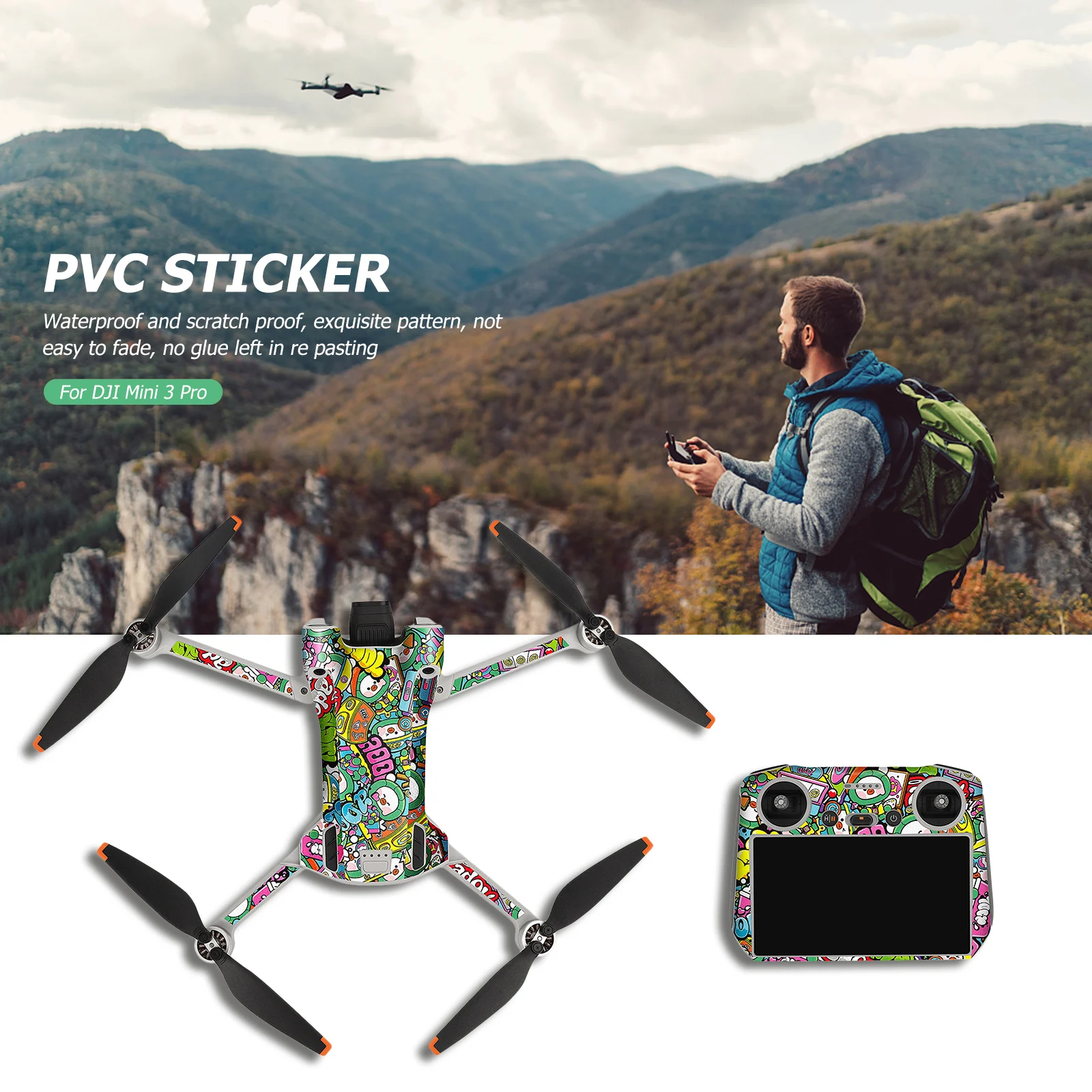 Sticker Skin For DJI MINI 3 Pro Stickers Protector Waterproof PVC Sticker Drone Body Skin Protective Arm Drone Accessories drone accessories