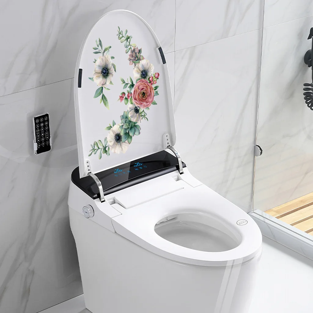 

1Sheet Flower Toilet Stickers Waterproof Creative Scrub Stickers Toilet Toilet Decorative Wall Stickers