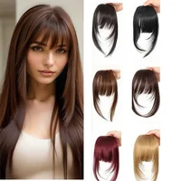 Frange à clipser en cheveux synthétiques, frange vaporeuse coupée avec favoris, aspect naturel marron foncé pour femmes, tenue de fête quotidienne 1