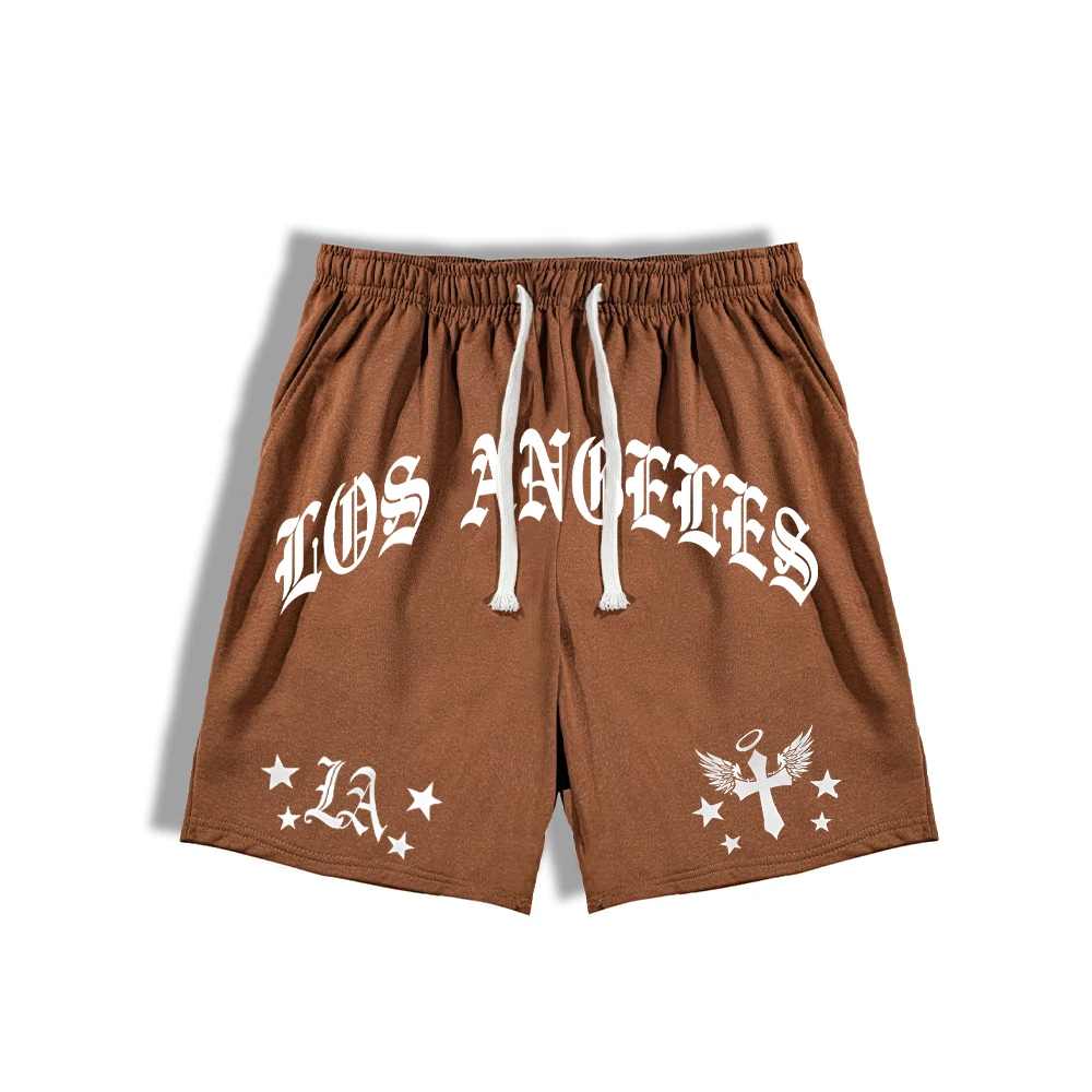 Summer Men's Loose Fit Casual Shorts Letter Graphic Printed Drawstring Waist Shorts Gym Training Jogging Casual Shorts 5
