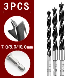 Woodworking Three - Point Drill Bit Set - Precision Hole Reaming Tool (3PCS 7 8 10mm)