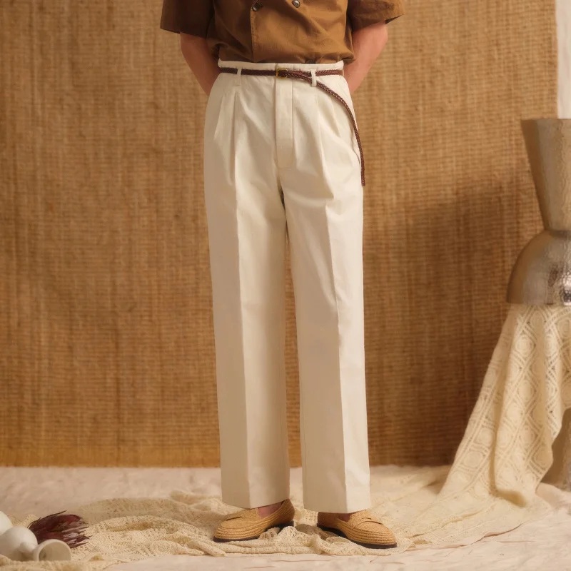 CULTUM Pure Cotton Straight Leg Men's Casual Retro Suit Pants Long