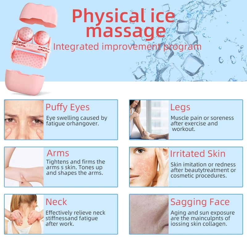 Cool Facial Eye Massage Face Ice Roller Double Roller Relieve Fatigue Pain Redness Skin Tighten Face Lift Reduce