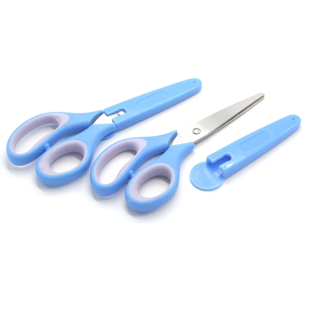 보호 커버가 있는 귀여운 파란색 가위, 학생 DIY 수제, 카와이 안전 유틸리티 나이프, 문구 선물, 학교 사무실, 6 인치